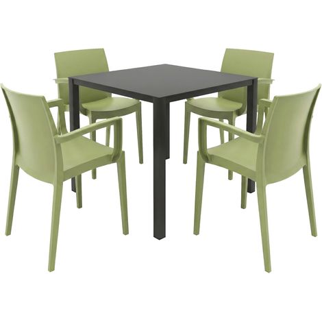 Grandsoleil Garten-Essgruppe Brunch/Venice 4 Personen Stahl/Kunststoff mit Armlehne olivgrün/schwarz Sitzgruppe