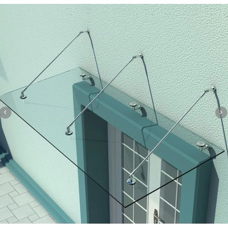 Türvordach aus gehärtetem Glas 200 x 90 cm transparent mit Halterung aus Edelstahl 304 OKMYHOME (1/5)