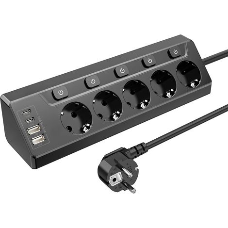 Prise d'angle avec 2 prises USB A et 2 Type-C - 5 prises avec interrupteur unique (1/5)