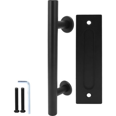 Tirador negro para puerta de granero, tirador doble redondo deslizante oculto para puerta de armario. (1/5)