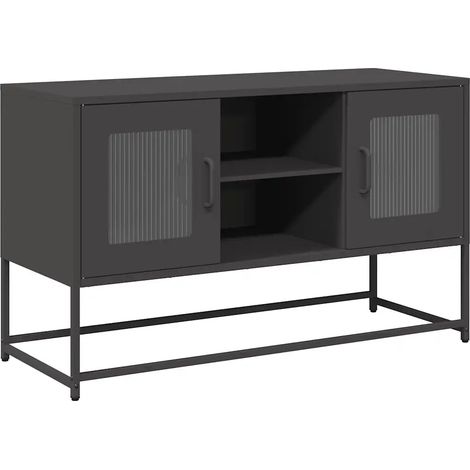 Meuble TV contemporain avec rangement pratique 100,5 x 39 x 60,5 cm en acier noir (1/5)