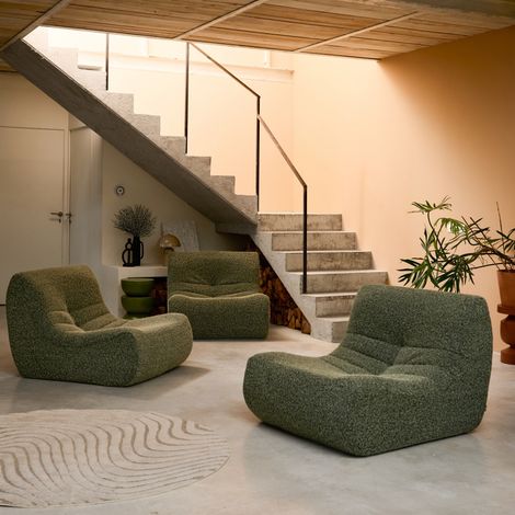 Chauffeuse tissu effet alpaca 3 places. kaki. style contemporain. L 91 x P 105 x H 72cm (1/5)