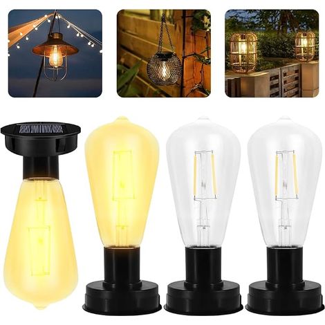 Juego de 4 bombillas solares de repuesto con bombilla, luces solares de repuesto de 7 cm para faroles solares, cubiertas solares de repuesto para faroles colgantes de exterior, decoración de jardín. (1/5)