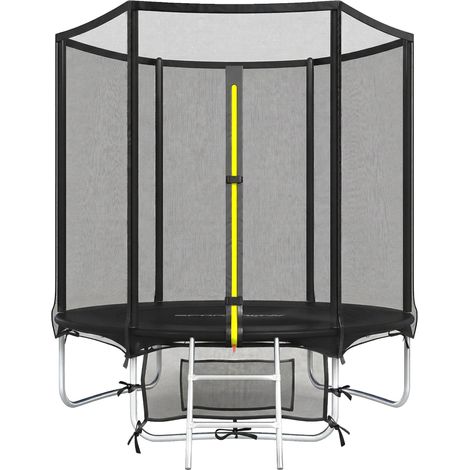 Trampoline d'extérieur Ø183 cm pour enfants et adultes dès 6 ans, avec filet de sécurité et échelle à 2 marches, noir. (1/5)