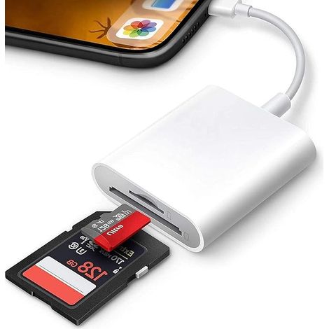 Lecteur de Carte SD 2 en 1 pour iPhone, iPad, Adaptateur de Carte SD et TF, visionneuse Portable, pour iPhone 14/13/12/11/8/7/6/Plus/Pro/Max/SE, Plug and Play