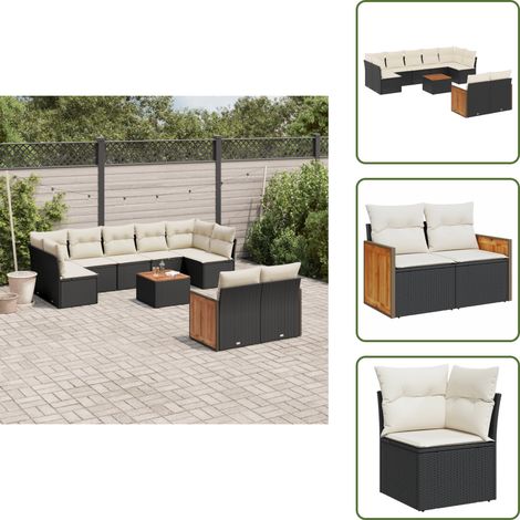 The Living Store Salon de jardin 10 pcs avec coussins noir résine tressée - Ensemble Salon De Jardin - Meuble Extérieur - Salon De Jardin Pliable - Mobilier De Jardin - Chaise Longue (1/5)
