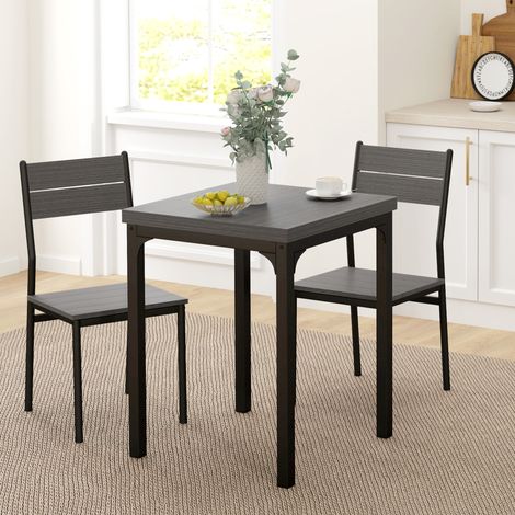 Ensemble de salle à manger 3 pièces, comprenant une table et deux chaises, en MDF et métal, gris. (1/5)