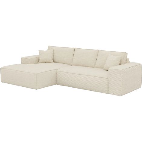 Divano letto angolare ribalta Letto 140 Mater. 14 memory Velluto a coste Beige - Angolo sinistra - AMELIA (1/5)