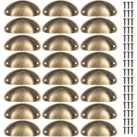24 Pièces Poignées de Coquille Vintage, Poignées de Tiroir Semi-circulaires, Poignées de Meubles, Boutons de Coquille pour Armoire de Tiroir de Porte, Cuisine, Placards, avec Vis de 48 Pièces (1/4)