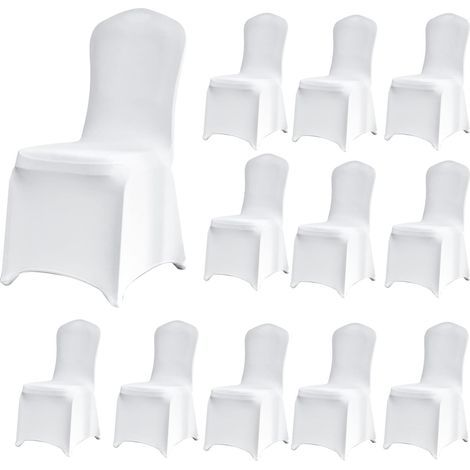 Housse de Chaise Extensible 12 Pièces, Universel Amovible Lavable Durable pour Salle à Manger Maison Hôtel Restaurant Bureau Fete Banquet Cuisine Decoration Mariage Blanc Pur(hors chaises) (1/5)