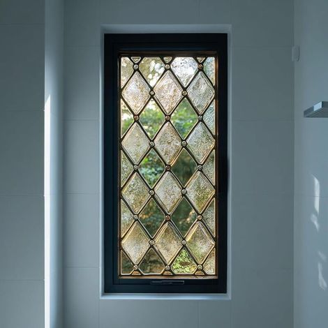 Film électrostatique décoratif, motif losanges, 45 x 100 cm, effet vitrail, idéal pour les portes et fenêtres vitrées de la maison ou du bureau.