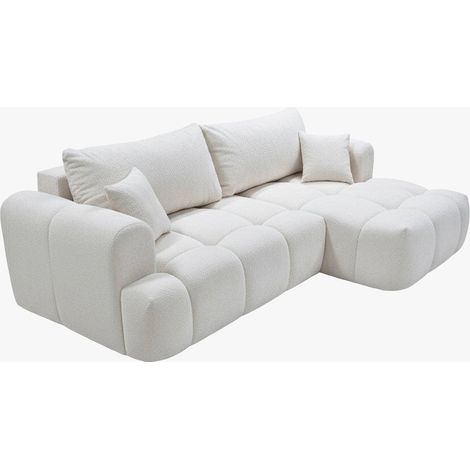 Mobilier Deco – Canapé d'angle convertible 5 places en tissu bouclette beige – Méridienne droite – Confort optimal – Design contemporain (1/5)