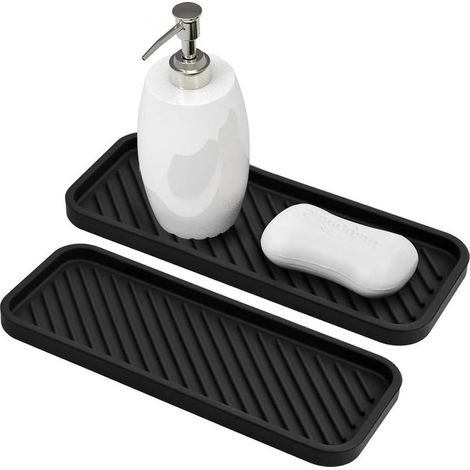 Porte éponge Silicone,2 Pièces Organiseur d'évier de Cuisine,Antidérapant Tapis d'égouttage pour Rangement éponges,Produit Vaisselle,Savon,Brosses 22.5 x 9 x 1,3 cm (1/5)