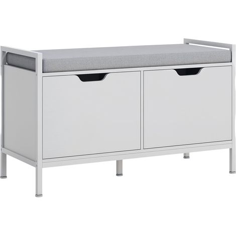 Banc meuble à chaussures, 2 placards, meuble d'entrée avec coussin rembourrée, 84l x 35P x 50H cm, blanc (1/5)
