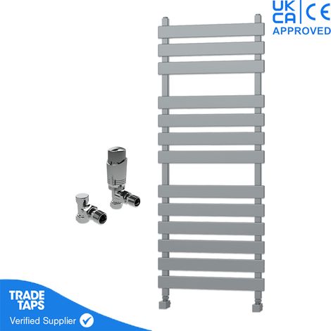 Marvella Chrome Flat Panel Towel Rail - 1300 x 500mm - Angled TRV Valve Pair (1/3)