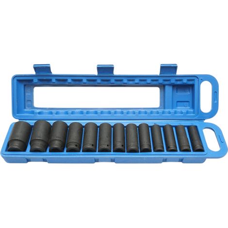Set di 13 chiavi a bussola a impatto lunghe da 10-32 mm, quadrate da 1/2 pollice in acciaio Cr-Mo Breckner Germany (1/5)
