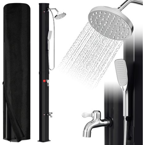 SWANEW Doccia solare da giardino - soffione rotondo, doccetta integrata, ferramenta di montaggio e copertura, nero, 35L (1/5)