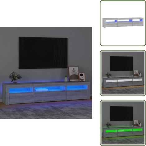TV-Schrank mit LED-Leuchten Grau Sonoma 195x35x40 cm - TV Schrank - Holzwerkstoff Möbel - Grauer Wohntisch - LED Beleuchtung - Regal (1/5)