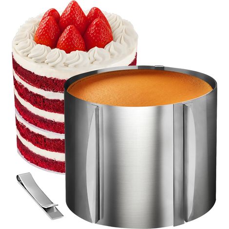 1 Cercle à Gâteau Réglable, Acier Inoxydable, Hauteur 15 cm, Diamètre 16-30 cm, Pour Cuisson et Décoration
