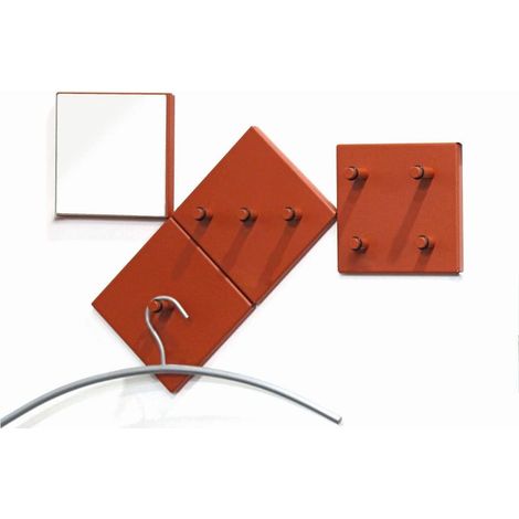 Lot de patères Rouge, métal, Miroir - Dim.: L 15 cm x H 15 cm x P 6 cm, Style: Modern (1/3)
