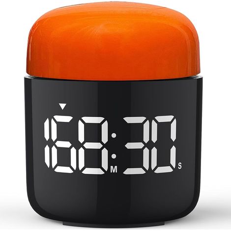 Chronomètre de table, grand écran LED, rotation manuelle simple, volume et luminosité réglables, facile à utiliser, horloge vintage sans tic-tac, alarme forte ou silencieuse (orange) (1/4)