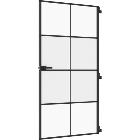 Porte intérieure mince noir verre trempé aluminium