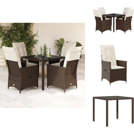 5-tlg. Garten-Essgruppe mit Kissen Braun Poly Rattan - Gartenmöbel Set - Outdoor Möbel - Lounge Sessel - Relaxsessel - Gartentisch (1/5)
