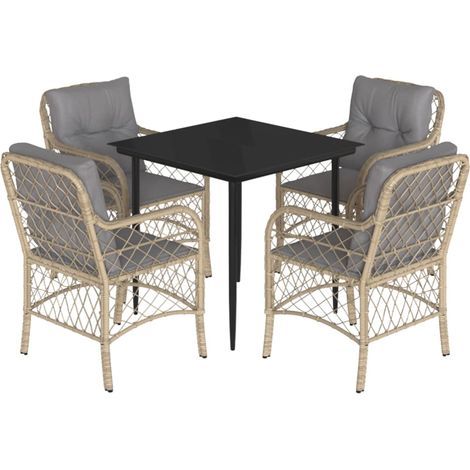 vidaXL Set Pranzo da Giardino 5 pz con Cuscini Beige Misto Polyrattan (1/5)