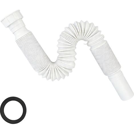 Siphon Pour Lavabo, Tuyau d'Évacuation Flexible Anti-Odeurs Avec Fil d'Acier Intégré, G1 1/4« (40,4 Mm) à G1 1/2 » (46,3 Mm) x 32 Mm, Adapté Aux Salles De Bains Et Cuisines (Blanc) (1/5)