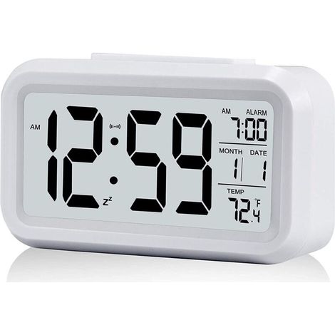 Digitaler Wecker, Morgenwecker, leiser, batteriebetriebener digitaler Wecker für Kinder und Erwachsene, großes LED-Display, Temperaturkalender (weiß) - Crezuo