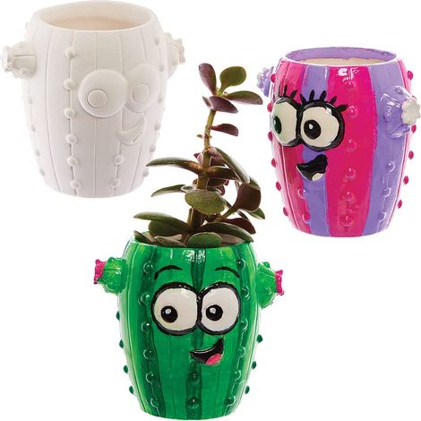 Mini pots à succulentes en céramique Cactus - Boîte de 4, Peignez votre propre pot de fleurs (1/5)