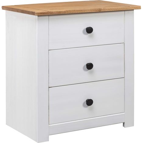 Comodino con 3 cassetti 46 x 40 x 57 cm in legno massello di pino bianco DEC033412