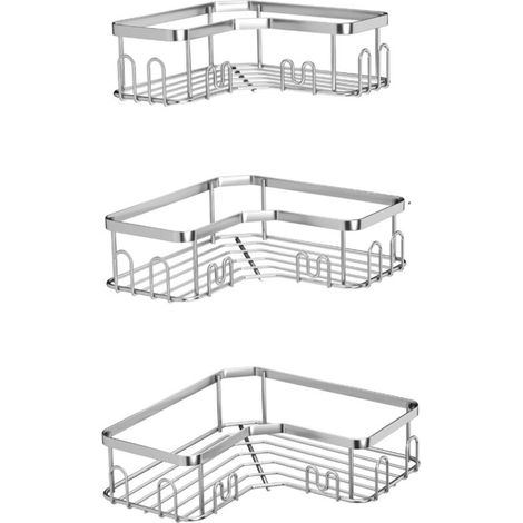 Étagère d'angle de douche sans perçage, étagère d'angle en acier inoxydable, étagère de salle de bain en 3 pièces (1/5)