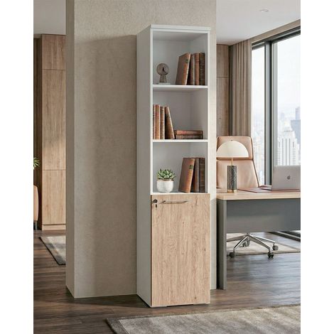 Armadio ufficio Daytona - Mobile archivio 1 anta con serratura - 4 mensole incluse - L. 45 x H. 199 x P. 42,5 cm – Bianco virginia (1/3)