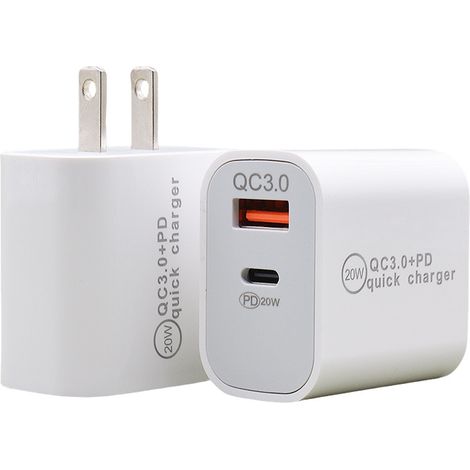 EU Chargeur USB Multi-Port 20W PD+QC3.0 avec Câble USB vers Type-C de 3M, Charge Rapide pour Téléphones iPhone (1/4)