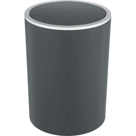 Poubelle avec couvercle basculant, contenance 5 litres, pour WC invités, salle de bain, en plastique sans BPA, Ø 18,5 x 25,5 cm, anthracite (1/3)