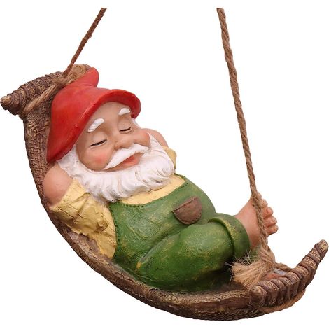 Nains de jardin suspendus en résine imperméable (18 cm), parfaits pour décorer arbres, sacs de couchage, statues et autres éléments décoratifs estivaux. Idée cadeau pour enfants. (1/5)