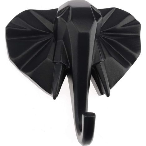 CCYKXA Wandhaken aus Kunstharz mit Elefantenkopf, Tiermotiv, Schwarz, für Schmuck, Schlüssel, Schal, Tasche, Bademäntel, Heimdekoration, Schlafzimmer, Wohnzimmer, Garderobe