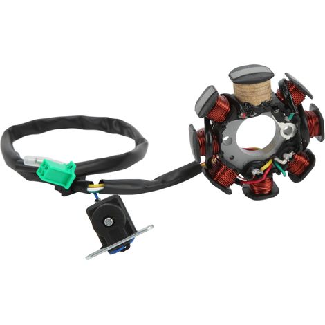 Un générateur d'allumage à stator magnéto à 8 pôles et 8 bobines adapté aux moteurs 125cc, 150cc, 152QMI et 157QMJ des scooters, quads, karts et cyclomoteurs de fabrication chinoise. (1/5)