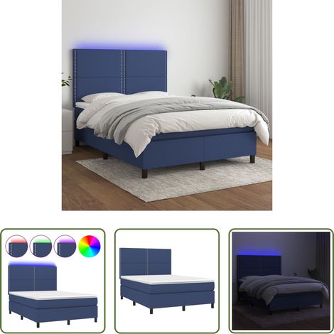 Matelas LED - Sommier à lattes de lit et matelas et LED Bleu 140x190 cm Tissu (1/5)