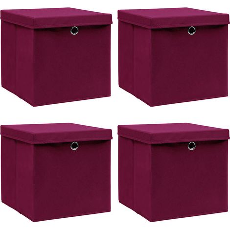 Caja de almacenaje con tapas 4 uds tela rojo oscuro 32x32x32 cm vidaXL