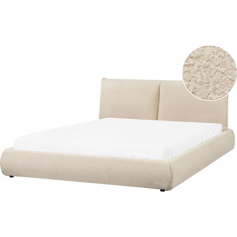 Letto matrimoniale imbottito in tessuto boucle beige chiaro 160x200 cm Vinay