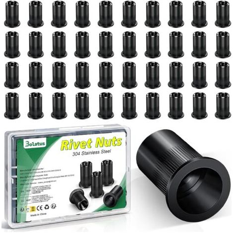 Lot de 50 écrous à riveter M6, Bolatus 304 en acier inoxydable - Tête plate ronde - Écrous à rivets filetés pour métal, fibre de verre, plastique, tuyaux, etc (1/5)