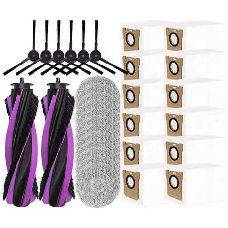 Lot de 32 pièces pour aspirateur robot JONR P20 PRO : brosse principale, brosse latérale, lingette de nettoyage et sac à poussière.