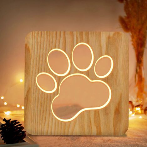 Veilleuse en bois en forme de patte de chien, panneau décoratif décoratif pour chiot, motif dessin animé ajouré pour chien (1/5)