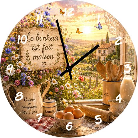 Horloge Cuisine Campagne Le Bonheur est Fait Maison 29 cm (1/2)