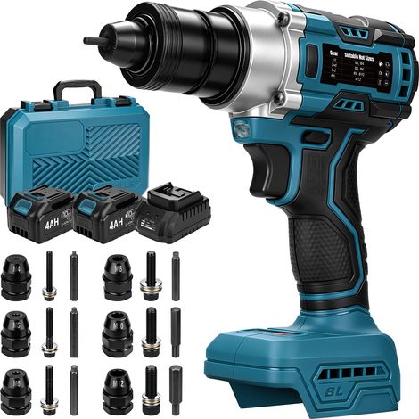 20000N Pince à Insert Fileté Électrique Sans Balais Sans Fil avec 6 Rivetage M4 - M12 Écrous à Rivets Outil Sertir avec 2x Batteries Compatible Makita 18V Jusqu'à 300 Opérations 4 Réglages Retour Auto (1/5)