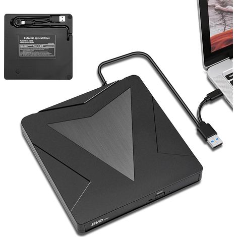 Lecteur CD/DVD externe, USB 3.0 et Type-C Graveur CD DVD externe, ROM +/- RW Unités portables ultra fines de 0,5 pouces DVD externe pour PC, MacBook, Windows 11/10/8/7, Linux et Mac OS (1/5)
