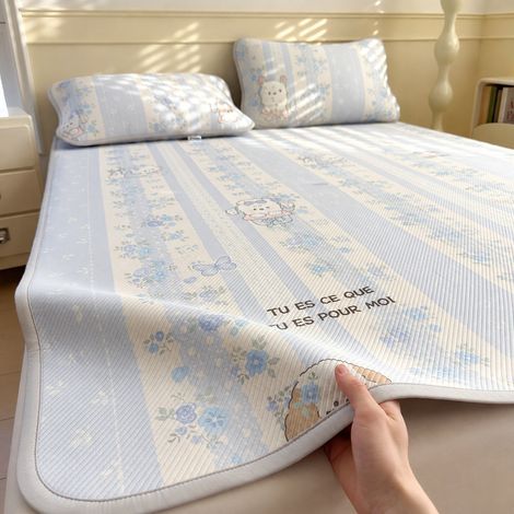 Drap-housse et protège-matelas rafraîchissant d'été en soie glacée motif jardin 90x200 cm avec 1 taie d'oreiller 90cm 200cm réf 6261 300 g – Livraison gratuite