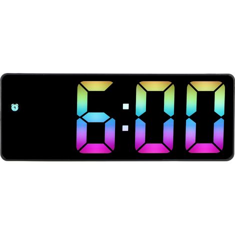 Großer, farbenfroher LED-Digitalwecker für den Nachttisch, schwarzes Gehäuse, schwarzes Design C (1/5)